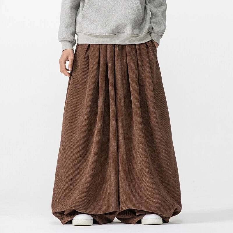 Herren Extraweite Cord-Ballonhose mit Falten, Tunnelzug und schwerem Fall Drune