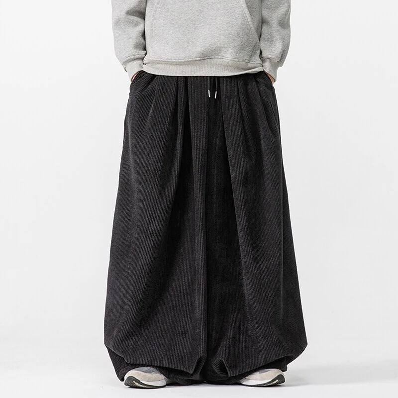 Herren Extraweite Cord-Ballonhose mit Falten, Tunnelzug und schwerem Fall Drune