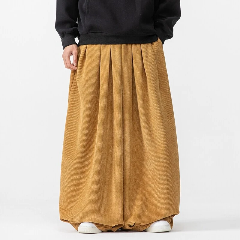 Herren Extraweite Cord-Ballonhose mit Falten, Tunnelzug und schwerem Fall Drune
