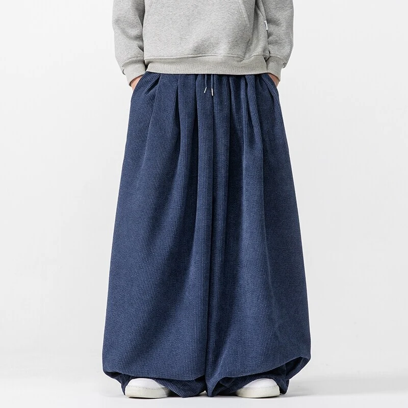 Herren Extraweite Cord-Ballonhose mit Falten, Tunnelzug und schwerem Fall Drune