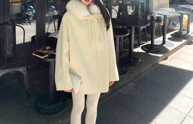 Damen Elegante und warme Übergangsjacke mit fellbesetztem Kragen Drune