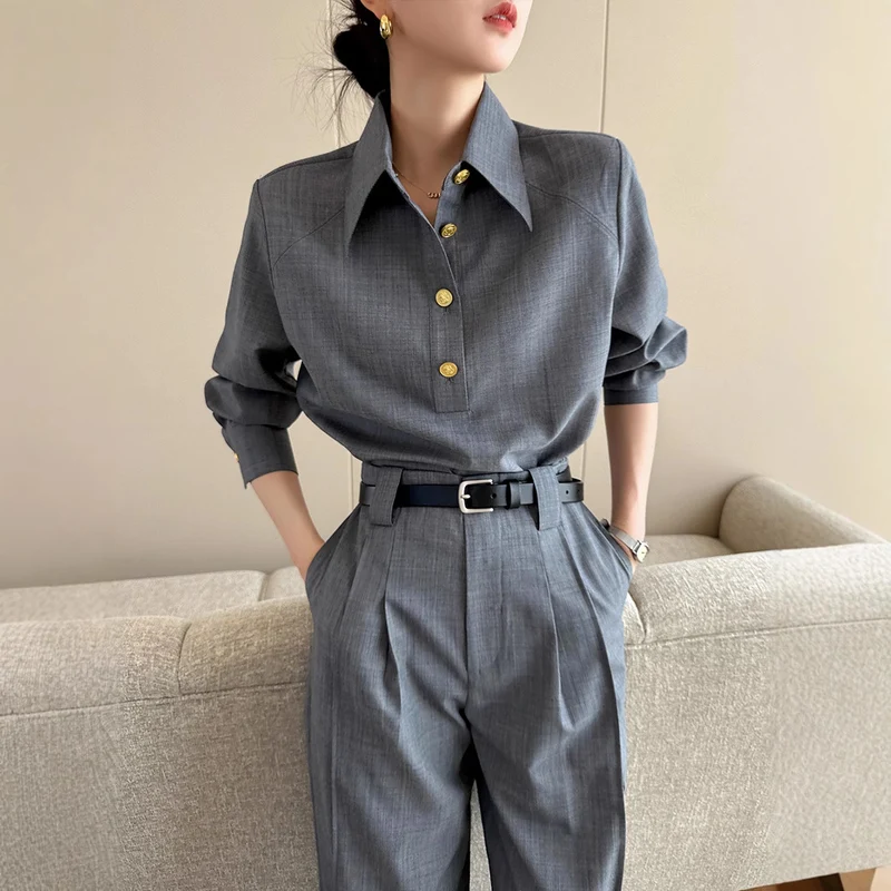 Damen Elegante und vielseitige Bluse mit Knopfdetail Drune