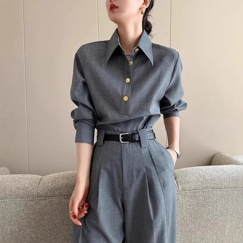 Damen Elegante und vielseitige Bluse mit Knopfdetail Drune