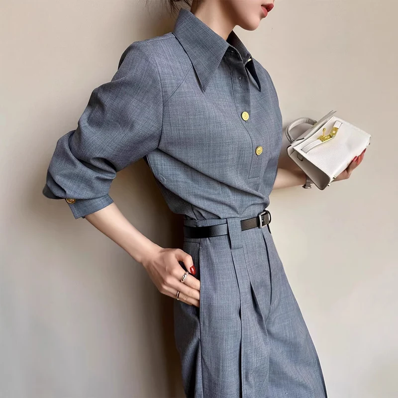 Damen Elegante und vielseitige Bluse mit Knopfdetail Drune