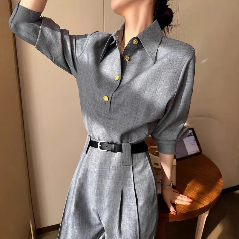 Damen Elegante und vielseitige Bluse mit Knopfdetail Drune