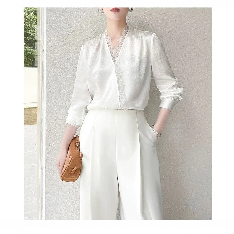 Damen Elegante und raffinierte Bluse mit Spitzenkragen Drune