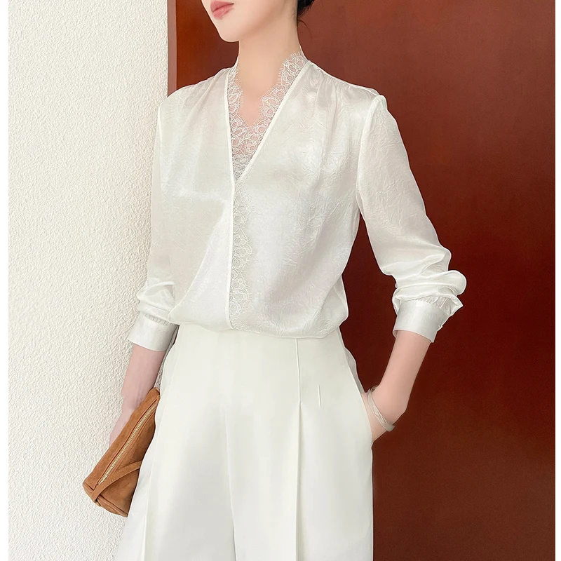 Damen Elegante und raffinierte Bluse mit Spitzenkragen Drune