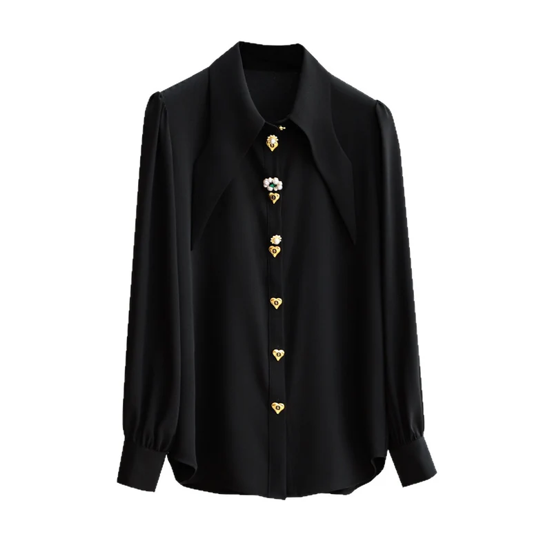 Damen Elegante und raffinierte Bluse mit Schmuckknöpfen Drune