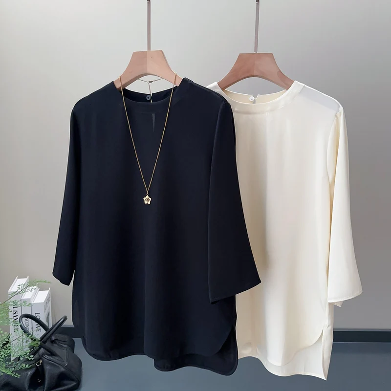 Damen Elegante und luftige Bluse mit drei Viertel-Ärmeln Drune