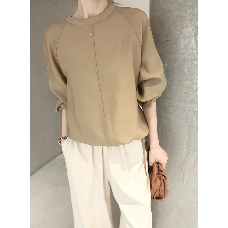 Damen Elegante und luftige Bluse mit ballonärmel Drune