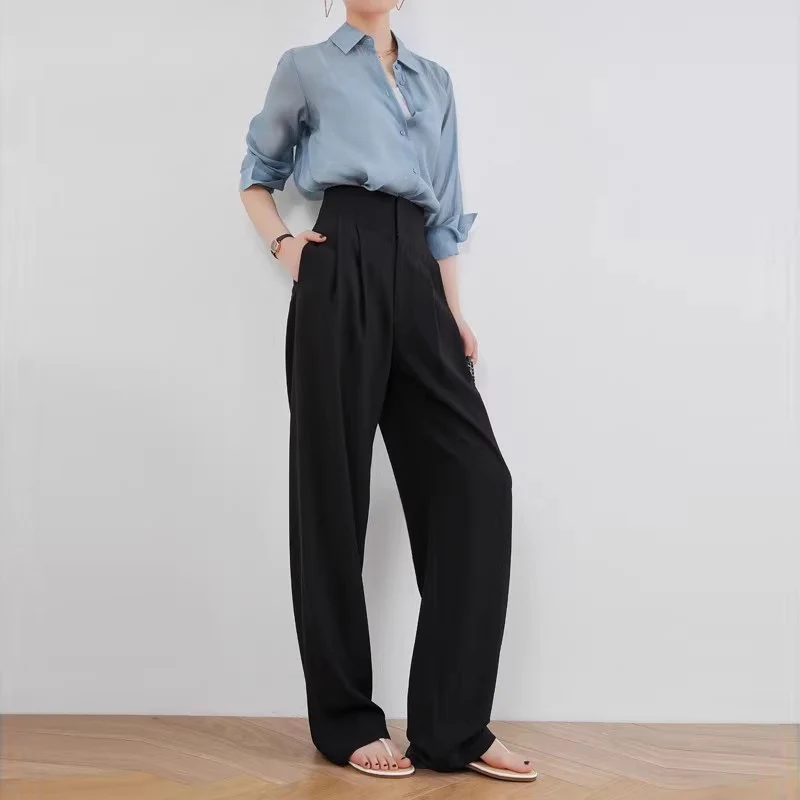 Damen Elegante und lässige High-Waist Stoffhose Drune