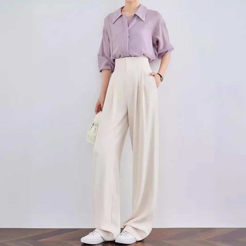 Damen Elegante und lässige High-Waist Stoffhose Drune