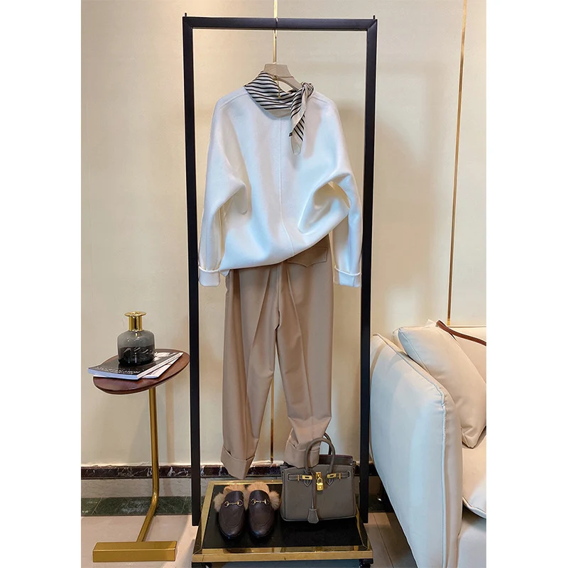 Damen Elegante und hoch taillierte Stoffhose mit breitem Bein Drune