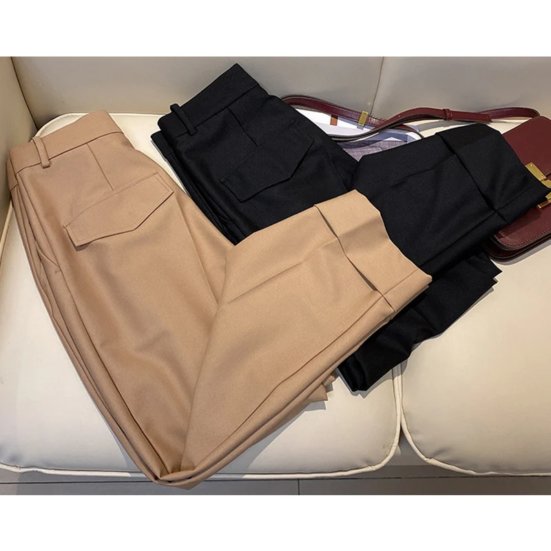 Damen Elegante und hoch taillierte Stoffhose mit breitem Bein Drune