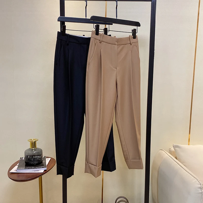 Damen Elegante und hoch taillierte Stoffhose mit breitem Bein Drune