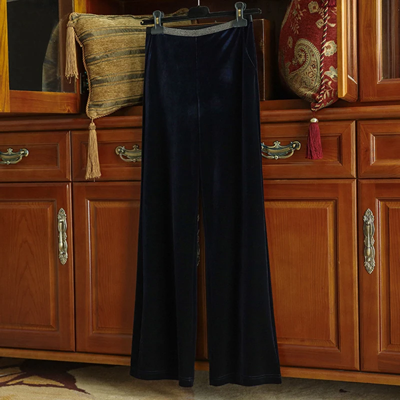 Damen Elegante und fließende Velours-Hose Drune