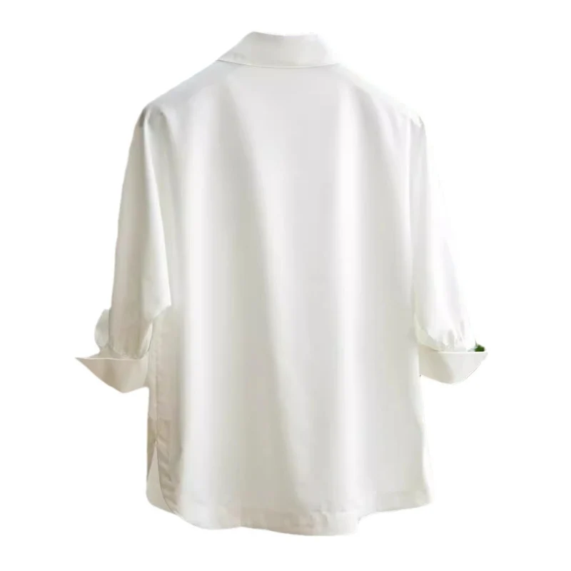 Damen Elegante und fließende Bluse mit Stehkragen Drune