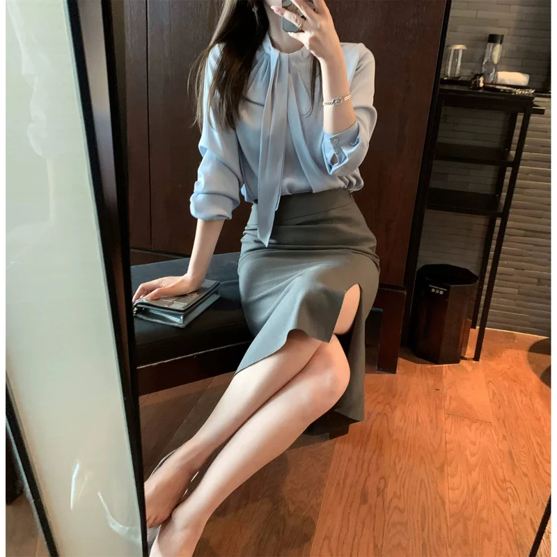 Damen Elegante und figurbetonte Bluse mit Schleifendetail Drune