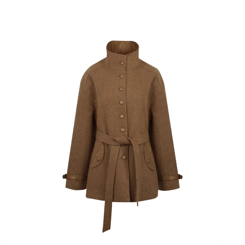Damen Elegante und bequeme Wolljacke mit hohem Kragen Drune
