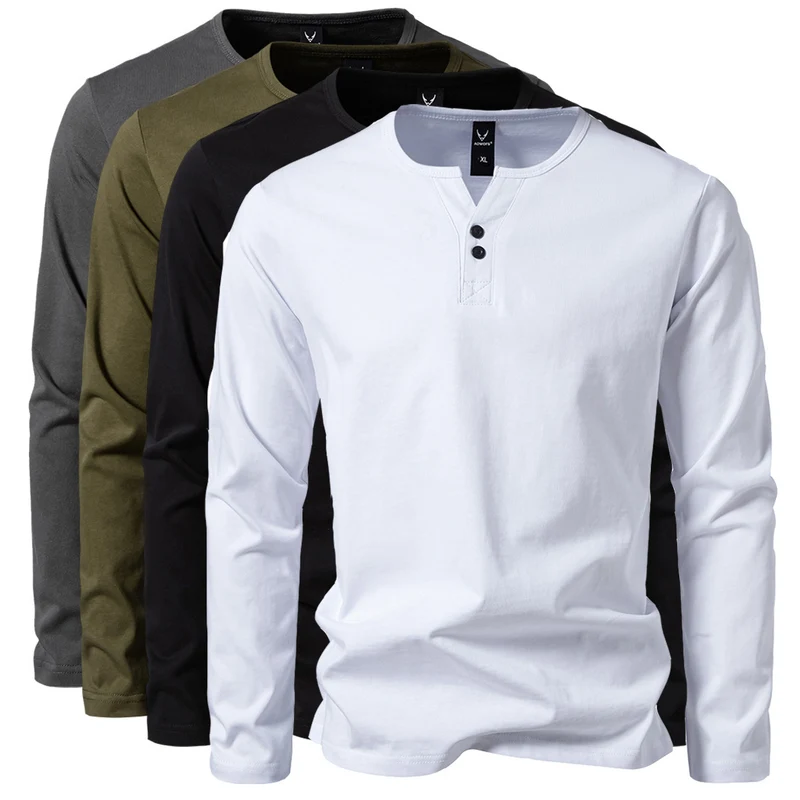 Herren Langes Baumwoll-Henleyshirt mit verdeckter Knopfleiste und körpernaher Passform Drune