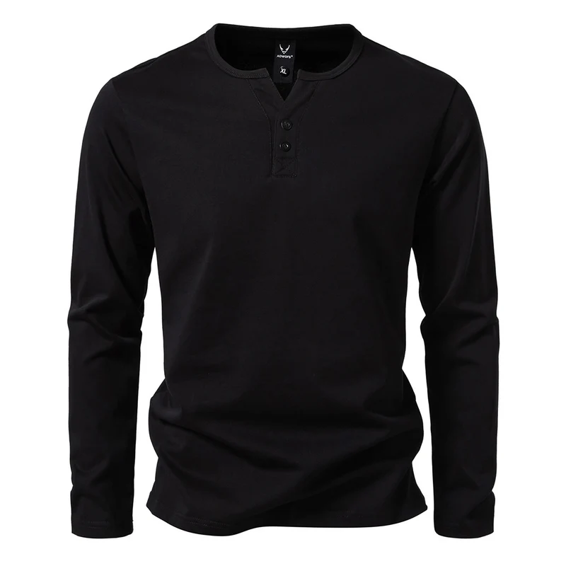 Herren Langes Baumwoll-Henleyshirt mit verdeckter Knopfleiste und körpernaher Passform Drune
