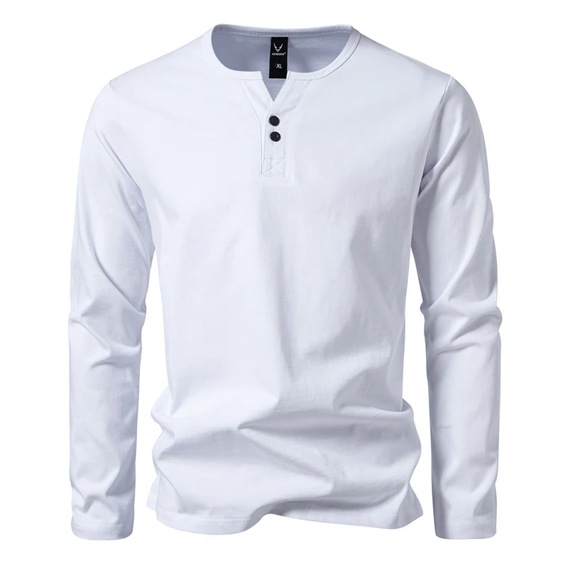 Herren Langes Baumwoll-Henleyshirt mit verdeckter Knopfleiste und körpernaher Passform Drune