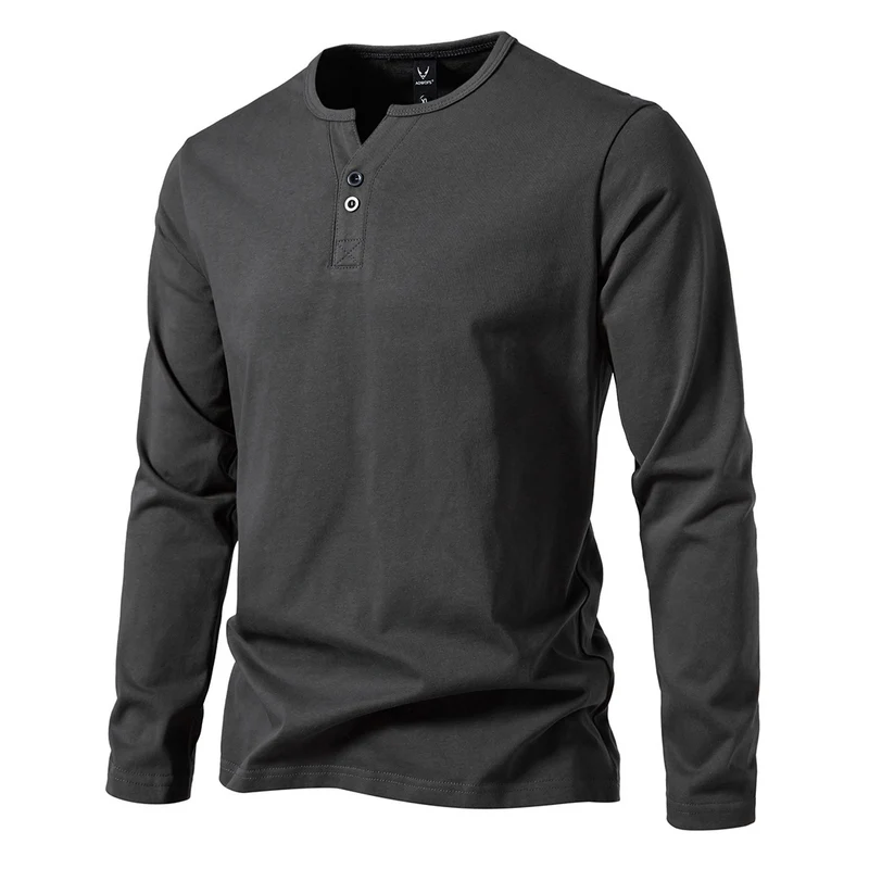 Herren Langes Baumwoll-Henleyshirt mit verdeckter Knopfleiste und körpernaher Passform Drune