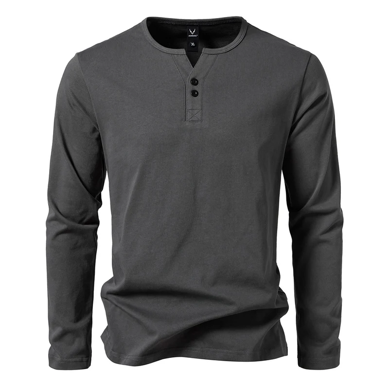 Herren Langes Baumwoll-Henleyshirt mit verdeckter Knopfleiste und körpernaher Passform Drune