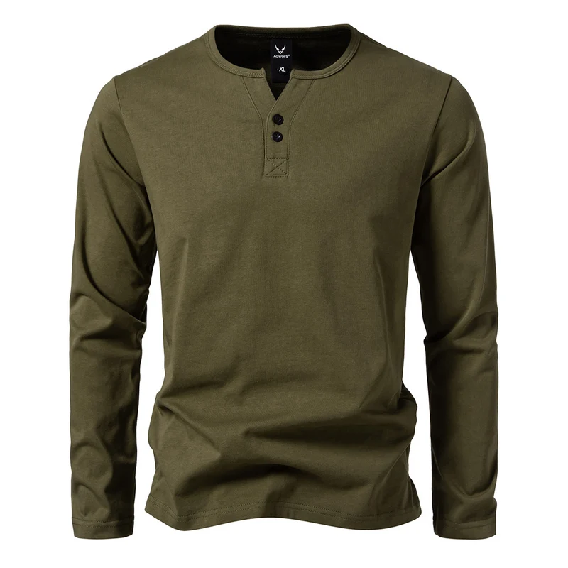 Herren Langes Baumwoll-Henleyshirt mit verdeckter Knopfleiste und körpernaher Passform Drune