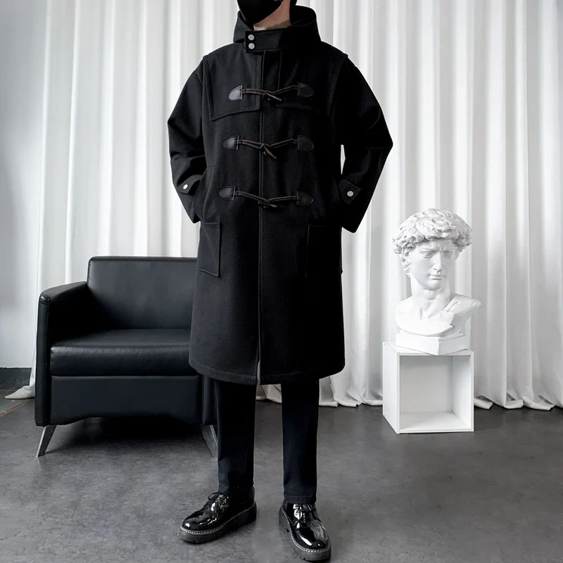 Herren Langer Wollmix Dufflecoat mit Kapuze, Knebelverschlüssen und aufgesetzten Taschen Drune