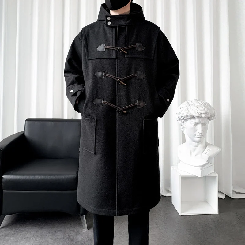 Herren Langer Wollmix Dufflecoat mit Kapuze, Knebelverschlüssen und aufgesetzten Taschen Drune