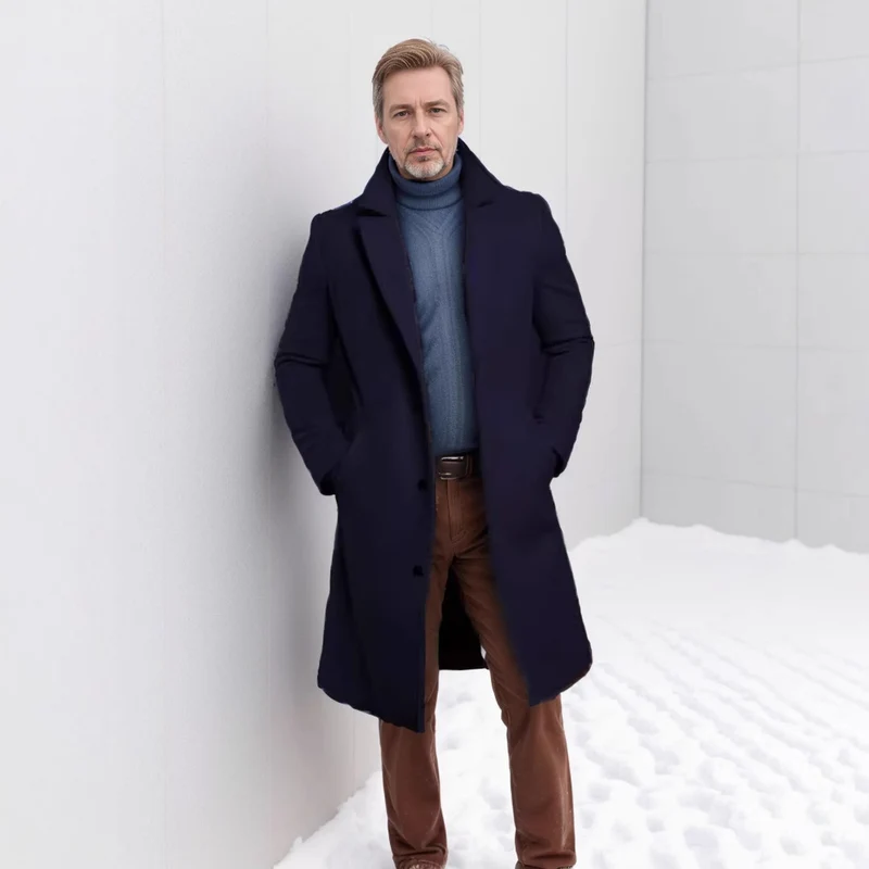 Herren Langer taillierter Mantel mit breitem Revers und edler Wollmischung Drune