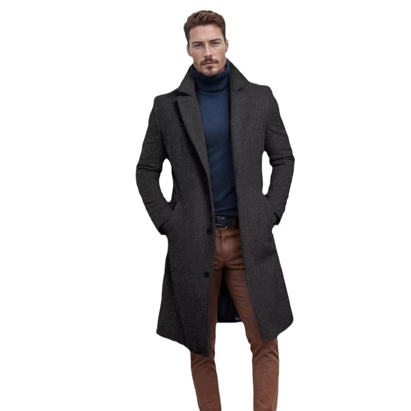 Herren Langer taillierter Mantel mit breitem Revers und edler Wollmischung Drune