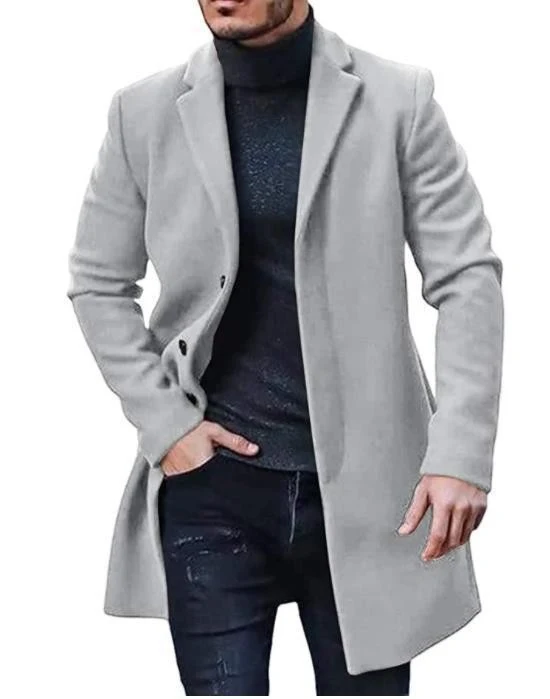 Herren Langer taillierter Mantel mit breitem Revers und edler Wollmischung Drune