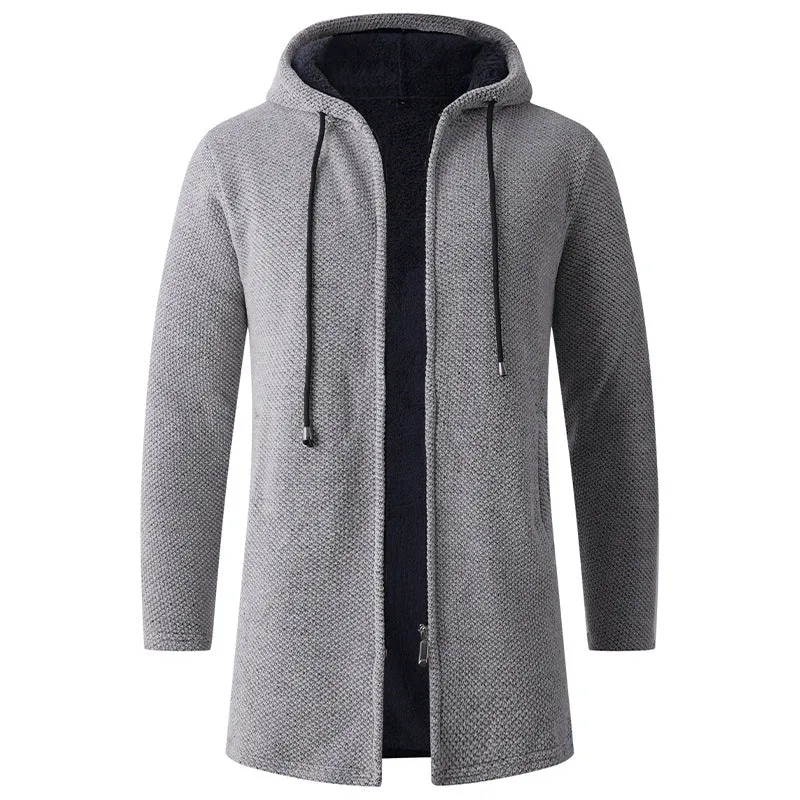 Herren Langer Strick‑Kapuzencardigan mit Teddyfutter und durchgehendem Reißverschluss Drune