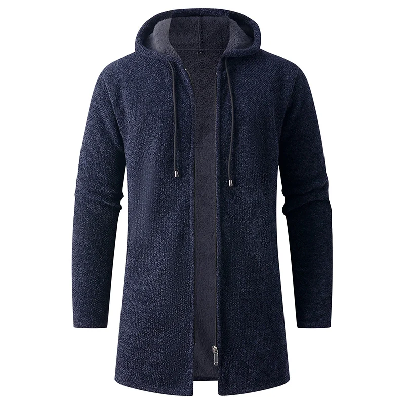 Herren Langer Strick‑Kapuzencardigan mit Teddyfutter und durchgehendem Reißverschluss Drune