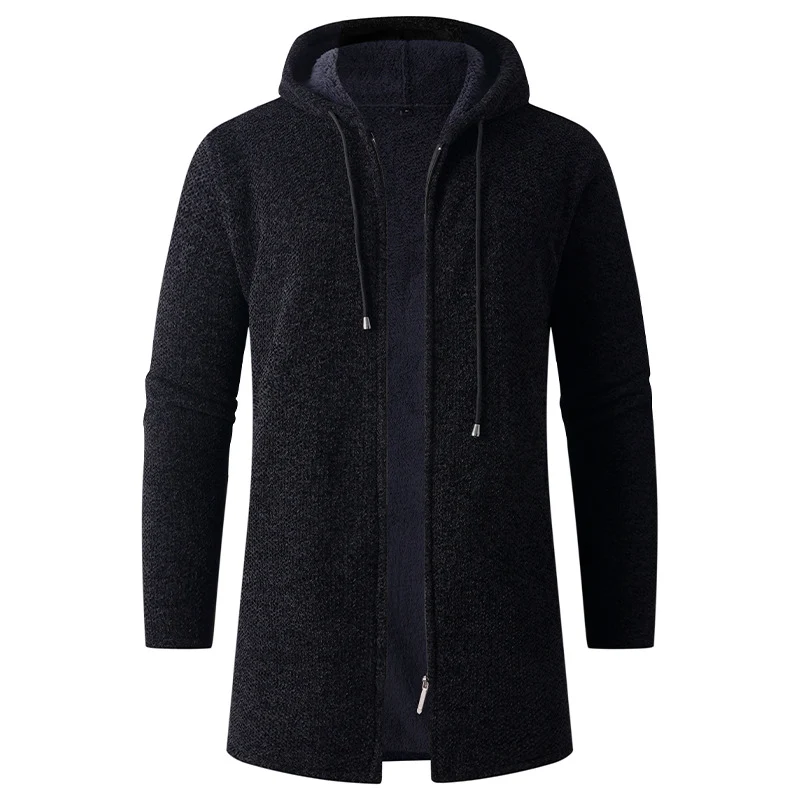 Herren Langer Strick‑Kapuzencardigan mit Teddyfutter und durchgehendem Reißverschluss Drune
