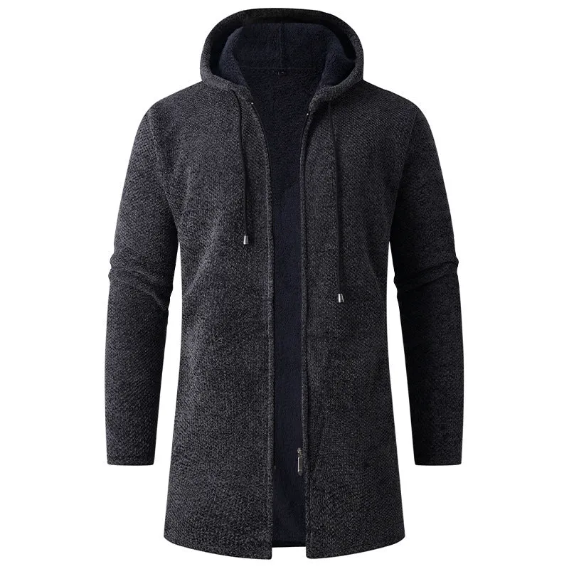 Herren Langer Strick‑Kapuzencardigan mit Teddyfutter und durchgehendem Reißverschluss Drune