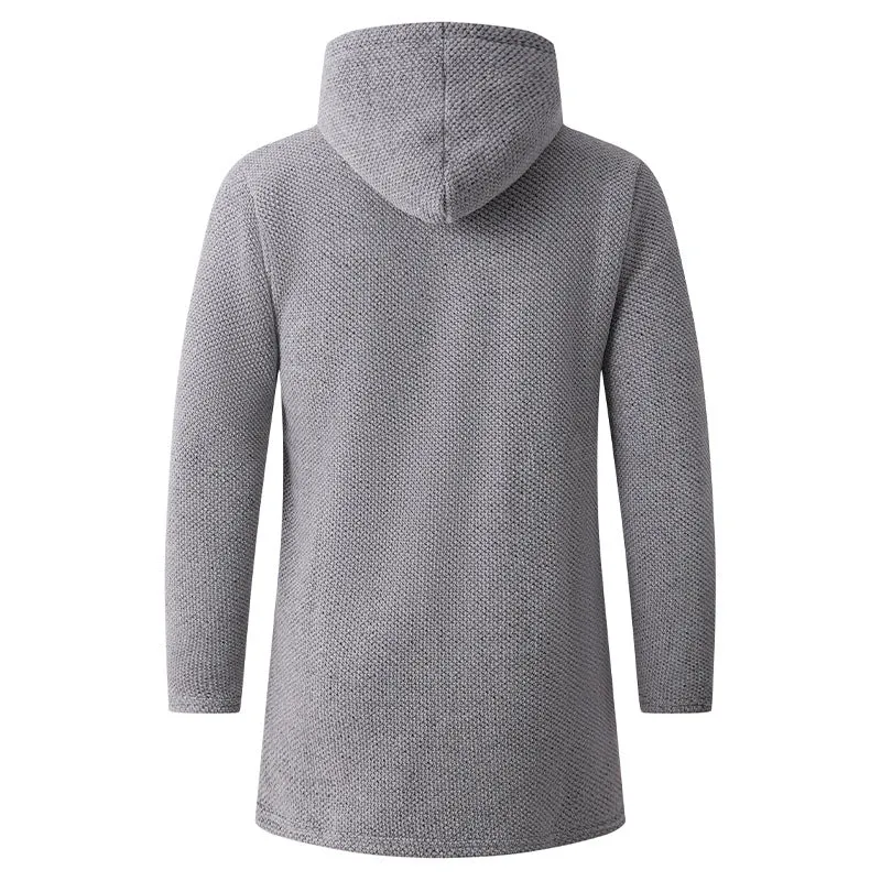 Herren Langer Strick‑Kapuzencardigan mit Teddyfutter und durchgehendem Reißverschluss Drune