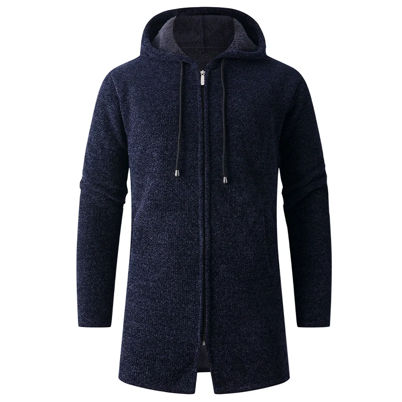 Herren Langer Strick‑Kapuzencardigan mit Teddyfutter und durchgehendem Reißverschluss Drune