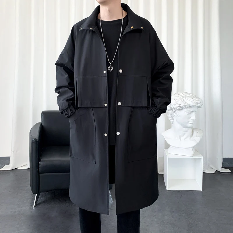 Herren Langer Oversize Utility Mantel mit zweistufiger Front, Druckknopfverschluss und großen Pattentaschen Drune