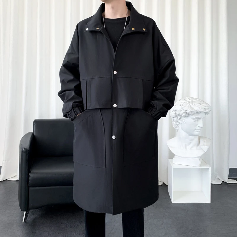 Herren Langer Oversize Utility Mantel mit zweistufiger Front, Druckknopfverschluss und großen Pattentaschen Drune