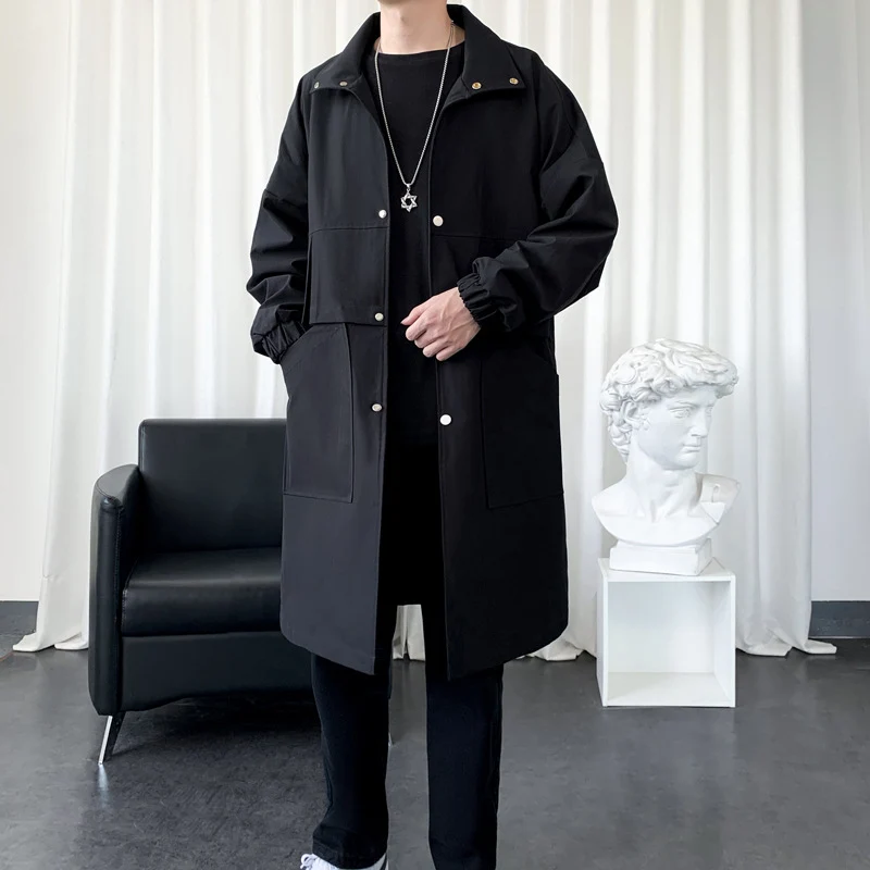 Herren Langer Oversize Utility Mantel mit zweistufiger Front, Druckknopfverschluss und großen Pattentaschen Drune