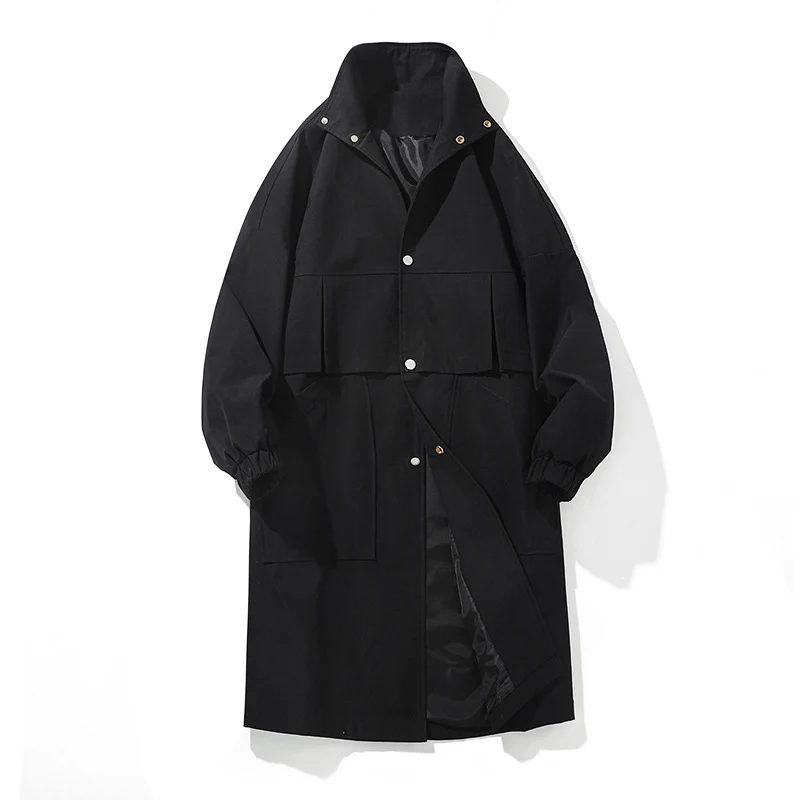 Herren Langer Oversize Utility Mantel mit zweistufiger Front, Druckknopfverschluss und großen Pattentaschen Drune