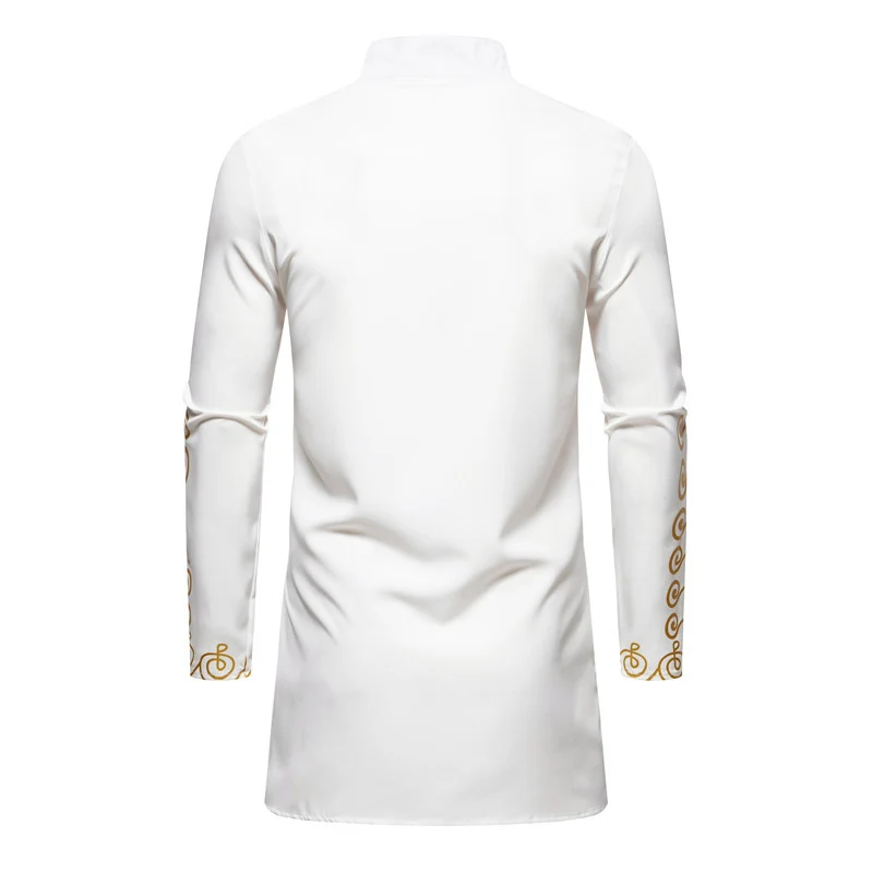 Herren Lange Tunika mit Stehkragen und goldverziertem Ornament Drune