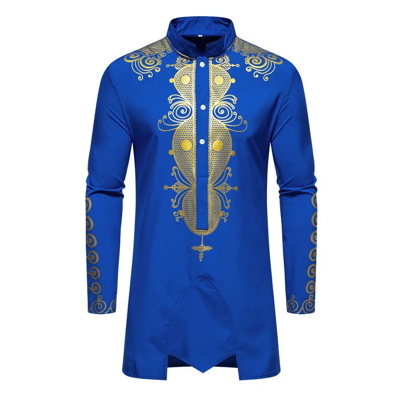Herren Lange Tunika mit Stehkragen und goldverziertem Ornament Drune