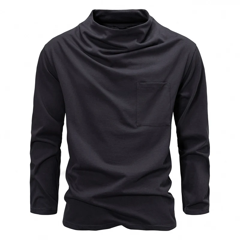 Herren Langarmshirt mit Wasserfallkragen und Brusttasche Drune