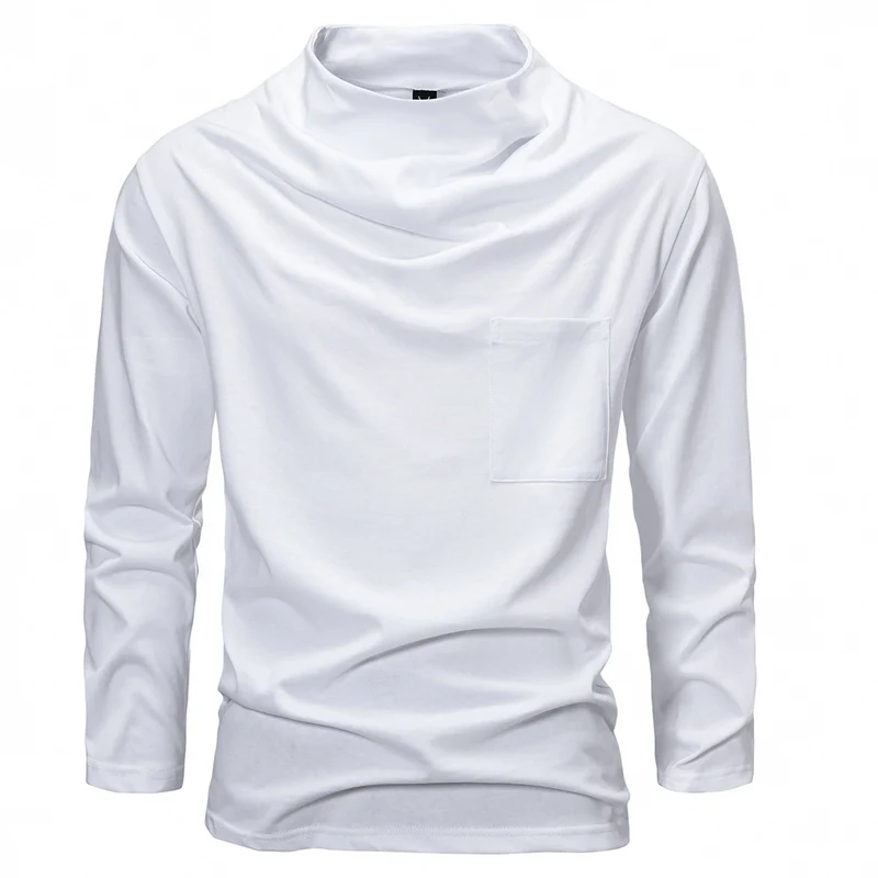 Herren Langarmshirt mit Wasserfallkragen und Brusttasche Drune
