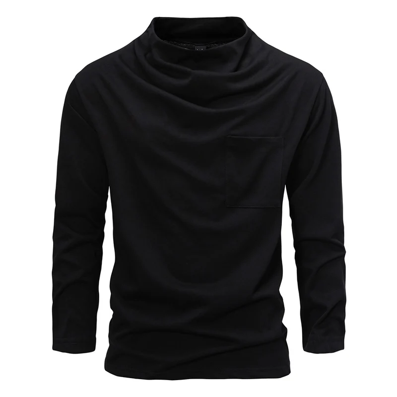 Herren Langarmshirt mit Wasserfallkragen und Brusttasche Drune