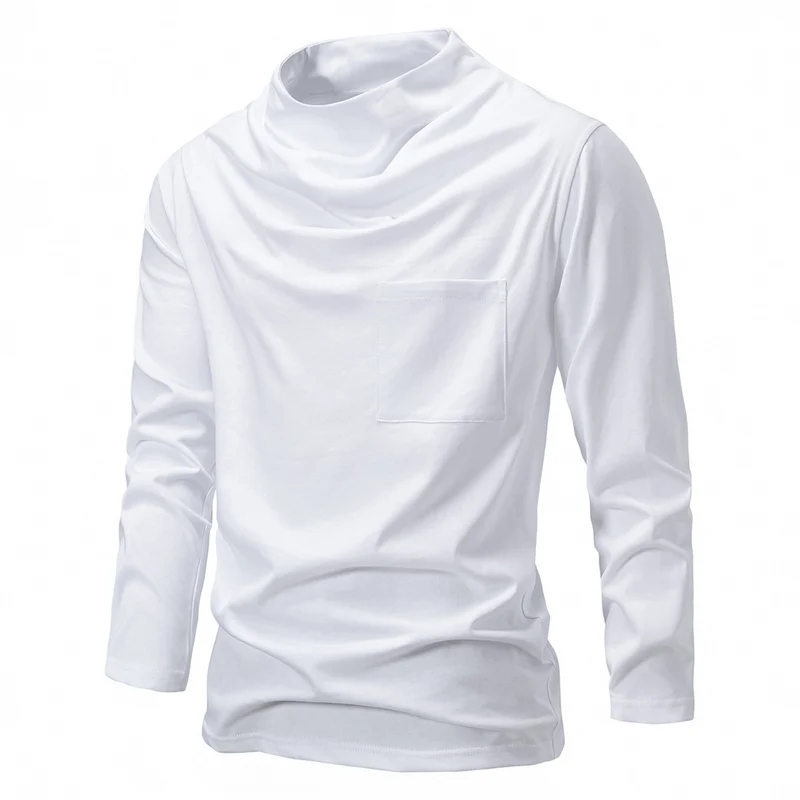Herren Langarmshirt mit Wasserfallkragen und Brusttasche Drune